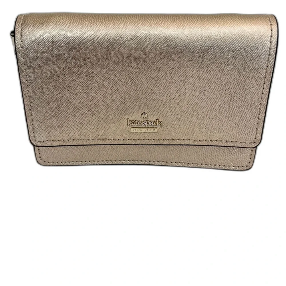 Kate Spade Rose Gold Metallic Leather Flap Crossbody Bag Chain Purse